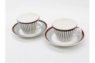 ビンテージ　スウェーデン　GUSTAVSBERG(グスタフスベリ)　SPISA RIBB　スピサ リブ　シックな雰囲気のコーヒーカップ&ソーサー2客セット(ヴィンテージ、Stig Lindberg、スティグ・リンドベリ、S&C、碗皿、洋食器、北欧)(R-081390)