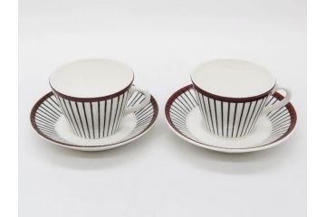ビンテージ　スウェーデン　GUSTAVSBERG(グスタフスベリ)　SPISA RIBB　スピサ リブ　シックな雰囲気のコーヒーカップ&ソーサー2客セット(ヴィンテージ、Stig Lindberg、スティグ・リンドベリ、S&C、碗皿、洋食器、北欧)(R-081390)