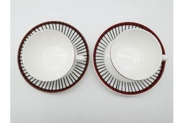 ビンテージ　スウェーデン　GUSTAVSBERG(グスタフスベリ)　SPISA RIBB　スピサ リブ　シックな雰囲気のコーヒーカップ&ソーサー2客セット(ヴィンテージ、Stig Lindberg、スティグ・リンドベリ、S&C、碗皿、洋食器、北欧)(R-081390)