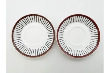 ビンテージ　スウェーデン　GUSTAVSBERG(グスタフスベリ)　SPISA RIBB　スピサ リブ　シックな雰囲気のコーヒーカップ&ソーサー2客セット(ヴィンテージ、Stig Lindberg、スティグ・リンドベリ、S&C、碗皿、洋食器、北欧)(R-081390)