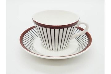 ビンテージ　スウェーデン　GUSTAVSBERG(グスタフスベリ)　SPISA RIBB　スピサ リブ　シックな雰囲気のコーヒーカップ&ソーサー2客セット(ヴィンテージ、Stig Lindberg、スティグ・リンドベリ、S&C、碗皿、洋食器、北欧)(R-081390)