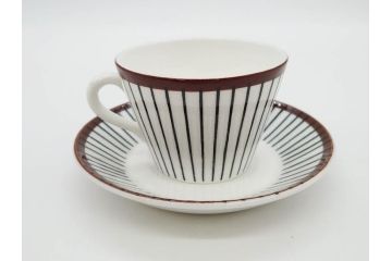 ビンテージ　スウェーデン　GUSTAVSBERG(グスタフスベリ)　SPISA RIBB　スピサ リブ　シックな雰囲気のコーヒーカップ&ソーサー2客セット(ヴィンテージ、Stig Lindberg、スティグ・リンドベリ、S&C、碗皿、洋食器、北欧)(R-081390)