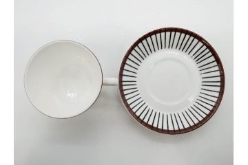 ビンテージ　スウェーデン　GUSTAVSBERG(グスタフスベリ)　SPISA RIBB　スピサ リブ　シックな雰囲気のコーヒーカップ&ソーサー2客セット(ヴィンテージ、Stig Lindberg、スティグ・リンドベリ、S&C、碗皿、洋食器、北欧)(R-081390)