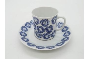 ビンテージ　スウェーデン　GUSTAVSBERG(グスタフスベリ)　BORO(ボロ)/Upsala　Ekeby(ウプサラエクビー)　KARLSKRONA　優しい風合いのコーヒーカップ&ソーサー2客セット(花、フラワー、ヴィンテージ、Stig Lindberg、スティグ・リンドベリ、カールスクルーナ、カールスクローナ、S&C、碗皿、洋食器、北欧)(R-081391)
