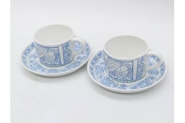 ビンテージ　スウェーデン　GUSTAVSBERG(グスタフスベリ)　BORO(ボロ)　食卓を和やかに演出するカップ&ソーサー2客セット(ヴィンテージ、Stig Lindberg、スティグ・リンドベリ、S&C、碗皿、洋食器、北欧)(R-081392)