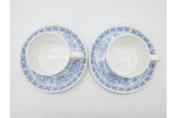 ビンテージ　スウェーデン　GUSTAVSBERG(グスタフスベリ)　BORO(ボロ)　食卓を和やかに演出するカップ&ソーサー2客セット(ヴィンテージ、Stig Lindberg、スティグ・リンドベリ、S&C、碗皿、洋食器、北欧)(R-081392)