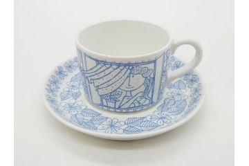 ビンテージ　スウェーデン　GUSTAVSBERG(グスタフスベリ)　BORO(ボロ)　食卓を和やかに演出するカップ&ソーサー2客セット(ヴィンテージ、Stig Lindberg、スティグ・リンドベリ、S&C、碗皿、洋食器、北欧)(R-081392)