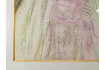 真作　CLAIRE ASTAIX　クレール・アステックス　「緑のベール」　サイン入り　パステル画(人物、女性、写真付き、絵画、額装、外箱付き)(R-081398)