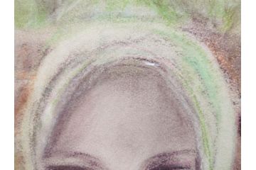 真作　CLAIRE ASTAIX　クレール・アステックス　「緑のベール」　サイン入り　パステル画(人物、女性、写真付き、絵画、額装、外箱付き)(R-081398)