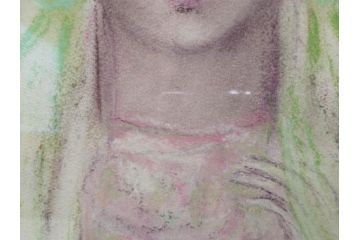 真作　CLAIRE ASTAIX　クレール・アステックス　「緑のベール」　サイン入り　パステル画(人物、女性、写真付き、絵画、額装、外箱付き)(R-081398)