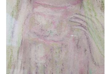 真作　CLAIRE ASTAIX　クレール・アステックス　「緑のベール」　サイン入り　パステル画(人物、女性、写真付き、絵画、額装、外箱付き)(R-081398)
