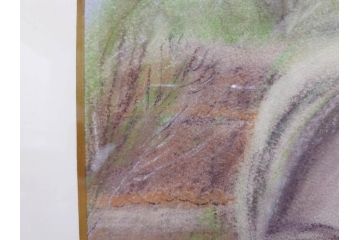 真作　CLAIRE ASTAIX　クレール・アステックス　「緑のベール」　サイン入り　パステル画(人物、女性、写真付き、絵画、額装、外箱付き)(R-081398)