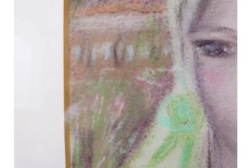 真作　CLAIRE ASTAIX　クレール・アステックス　「緑のベール」　サイン入り　パステル画(人物、女性、写真付き、絵画、額装、外箱付き)(R-081398)