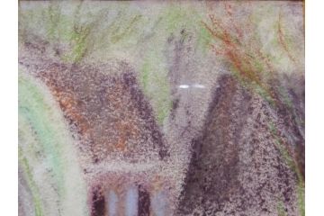 真作　CLAIRE ASTAIX　クレール・アステックス　「緑のベール」　サイン入り　パステル画(人物、女性、写真付き、絵画、額装、外箱付き)(R-081398)