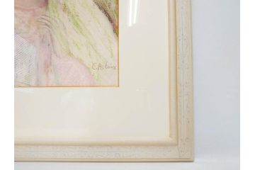 真作　CLAIRE ASTAIX　クレール・アステックス　「緑のベール」　サイン入り　パステル画(人物、女性、写真付き、絵画、額装、外箱付き)(R-081398)