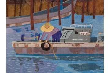 真作　原田泰治　「コスモス」　オリジナル　限定250部の内第236番　サイン入り　木版画(花、風景、講談社、エディション入り、額装、保証書付き、外箱付き、タトウ箱付き)(R-081399)