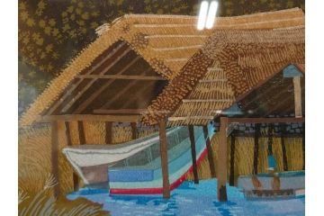 真作　原田泰治　「コスモス」　オリジナル　限定250部の内第236番　サイン入り　木版画(花、風景、講談社、エディション入り、額装、保証書付き、外箱付き、タトウ箱付き)(R-081399)