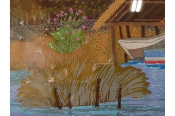 真作　原田泰治　「コスモス」　オリジナル　限定250部の内第236番　サイン入り　木版画(花、風景、講談社、エディション入り、額装、保証書付き、外箱付き、タトウ箱付き)(R-081399)