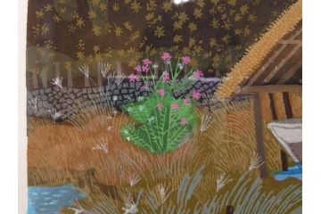 真作　原田泰治　「コスモス」　オリジナル　限定250部の内第236番　サイン入り　木版画(花、風景、講談社、エディション入り、額装、保証書付き、外箱付き、タトウ箱付き)(R-081399)