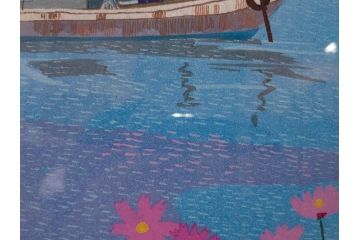 真作　原田泰治　「コスモス」　オリジナル　限定250部の内第236番　サイン入り　木版画(花、風景、講談社、エディション入り、額装、保証書付き、外箱付き、タトウ箱付き)(R-081399)