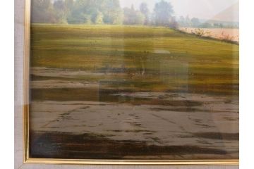 真作　林朝路　「ベルノン朝明け」　M15(15号)　絵画(油絵、油彩、風景、川辺、サイン入り、額装、外箱付き)(R-081400)
