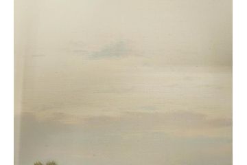 真作　林朝路　「ベルノン朝明け」　M15(15号)　絵画(油絵、油彩、風景、川辺、サイン入り、額装、外箱付き)(R-081400)