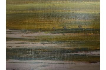 真作　林朝路　「ベルノン朝明け」　M15(15号)　絵画(油絵、油彩、風景、川辺、サイン入り、額装、外箱付き)(R-081400)