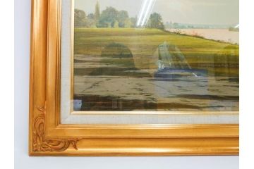 真作　林朝路　「ベルノン朝明け」　M15(15号)　絵画(油絵、油彩、風景、川辺、サイン入り、額装、外箱付き)(R-081400)