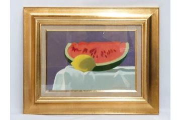 真作　クロード・デュポン=ゴモン　「ひと切れのスイカ」　P5(5号)　絵画(Claude DuPont-Gomont-Gomont、油絵、油彩、静物画、レモン、果物、額装、外箱付き)(R-081401)