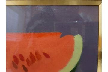真作　クロード・デュポン=ゴモン　「ひと切れのスイカ」　P5(5号)　絵画(Claude DuPont-Gomont-Gomont、油絵、油彩、静物画、レモン、果物、額装、外箱付き)(R-081401)