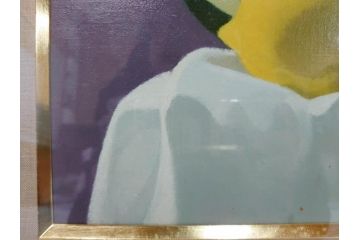 真作　クロード・デュポン=ゴモン　「ひと切れのスイカ」　P5(5号)　絵画(Claude DuPont-Gomont-Gomont、油絵、油彩、静物画、レモン、果物、額装、外箱付き)(R-081401)