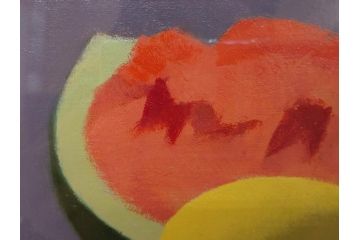 真作　クロード・デュポン=ゴモン　「ひと切れのスイカ」　P5(5号)　絵画(Claude DuPont-Gomont-Gomont、油絵、油彩、静物画、レモン、果物、額装、外箱付き)(R-081401)