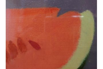 真作　クロード・デュポン=ゴモン　「ひと切れのスイカ」　P5(5号)　絵画(Claude DuPont-Gomont-Gomont、油絵、油彩、静物画、レモン、果物、額装、外箱付き)(R-081401)