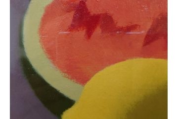 真作　クロード・デュポン=ゴモン　「ひと切れのスイカ」　P5(5号)　絵画(Claude DuPont-Gomont-Gomont、油絵、油彩、静物画、レモン、果物、額装、外箱付き)(R-081401)