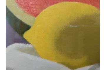 真作　クロード・デュポン=ゴモン　「ひと切れのスイカ」　P5(5号)　絵画(Claude DuPont-Gomont-Gomont、油絵、油彩、静物画、レモン、果物、額装、外箱付き)(R-081401)