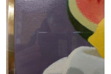 真作　クロード・デュポン=ゴモン　「ひと切れのスイカ」　P5(5号)　絵画(Claude DuPont-Gomont-Gomont、油絵、油彩、静物画、レモン、果物、額装、外箱付き)(R-081401)
