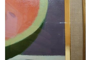真作　クロード・デュポン=ゴモン　「ひと切れのスイカ」　P5(5号)　絵画(Claude DuPont-Gomont-Gomont、油絵、油彩、静物画、レモン、果物、額装、外箱付き)(R-081401)