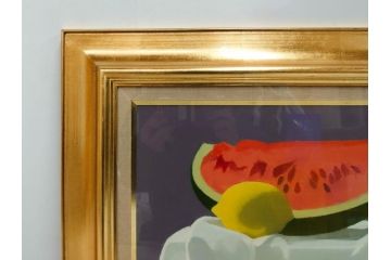 真作　クロード・デュポン=ゴモン　「ひと切れのスイカ」　P5(5号)　絵画(Claude DuPont-Gomont-Gomont、油絵、油彩、静物画、レモン、果物、額装、外箱付き)(R-081401)