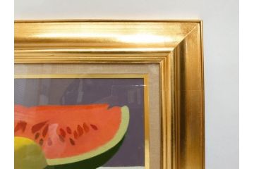 真作　クロード・デュポン=ゴモン　「ひと切れのスイカ」　P5(5号)　絵画(Claude DuPont-Gomont-Gomont、油絵、油彩、静物画、レモン、果物、額装、外箱付き)(R-081401)