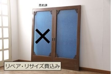 和製アンティーク　奇跡の逸品!　大判青色ガラスがインパクト抜群のガラス戸(建具、引き戸)(R-081409)