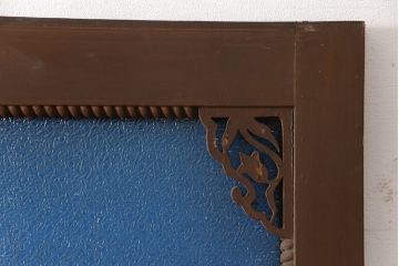 和製アンティーク　奇跡の逸品!　大判青色ガラスがインパクト抜群のガラス戸(建具、引き戸)(R-081409)