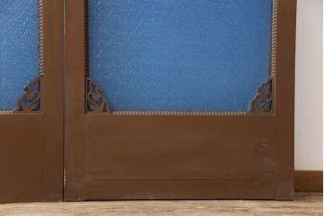和製アンティーク　奇跡の逸品!　大判青色ガラスがインパクト抜群のガラス戸(建具、引き戸)(R-081409)