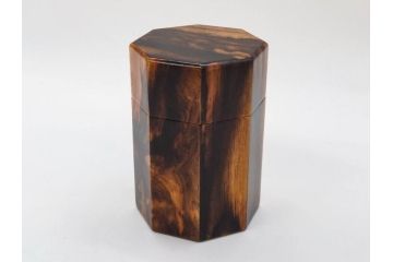 黒柿材　八角　杢目を生かしたデザインが目を引く茶筒(棗、茶入れ、茶器、煎茶、茶道具、木製)(R-081418)