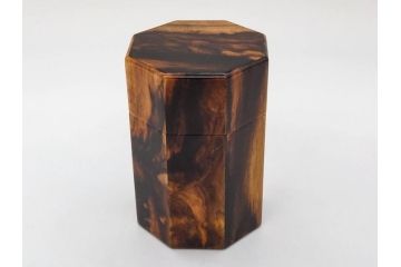 黒柿材　八角　杢目を生かしたデザインが目を引く茶筒(棗、茶入れ、茶器、煎茶、茶道具、木製)(R-081418)