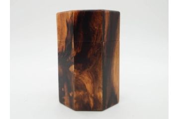黒柿材　八角　杢目を生かしたデザインが目を引く茶筒(棗、茶入れ、茶器、煎茶、茶道具、木製)(R-081418)