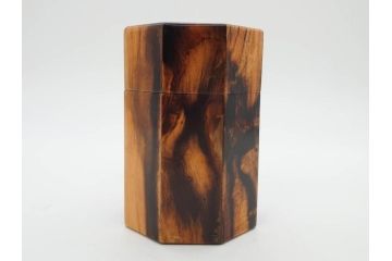 黒柿材　八角　杢目を生かしたデザインが目を引く茶筒(棗、茶入れ、茶器、煎茶、茶道具、木製)(R-081418)