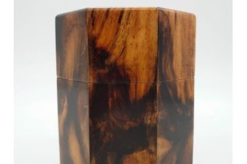 黒柿材　八角　杢目を生かしたデザインが目を引く茶筒(棗、茶入れ、茶器、煎茶、茶道具、木製)(R-081418)