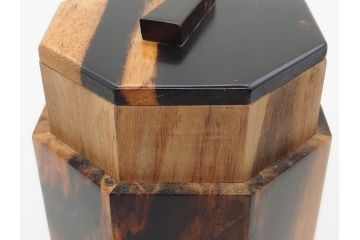 黒柿材　八角　杢目を生かしたデザインが目を引く茶筒(棗、茶入れ、茶器、煎茶、茶道具、木製)(R-081418)
