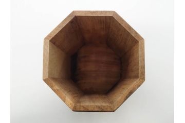 黒柿材　八角　杢目を生かしたデザインが目を引く茶筒(棗、茶入れ、茶器、煎茶、茶道具、木製)(R-081418)