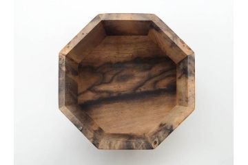黒柿材　八角　杢目を生かしたデザインが目を引く茶筒(棗、茶入れ、茶器、煎茶、茶道具、木製)(R-081418)